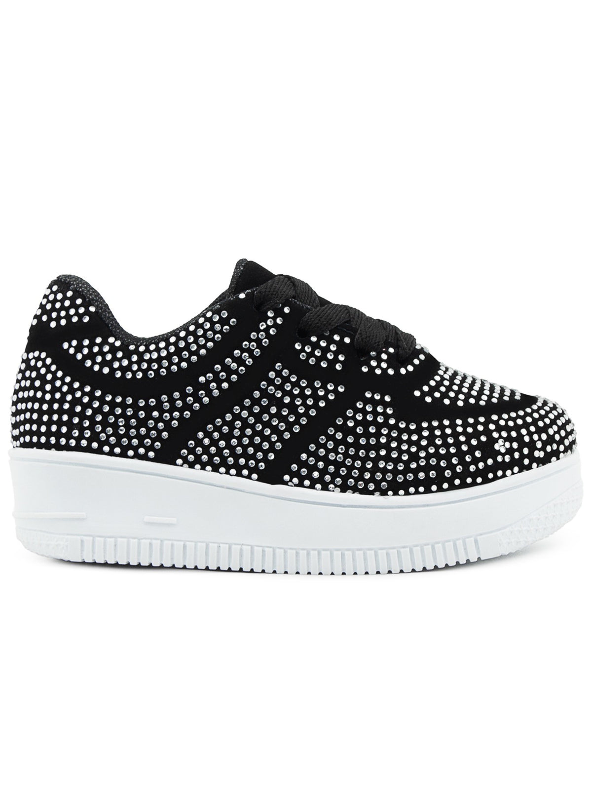 Tenis Niña CasuaIes Negros Pedrería Suela Tipo Chunky Ninos