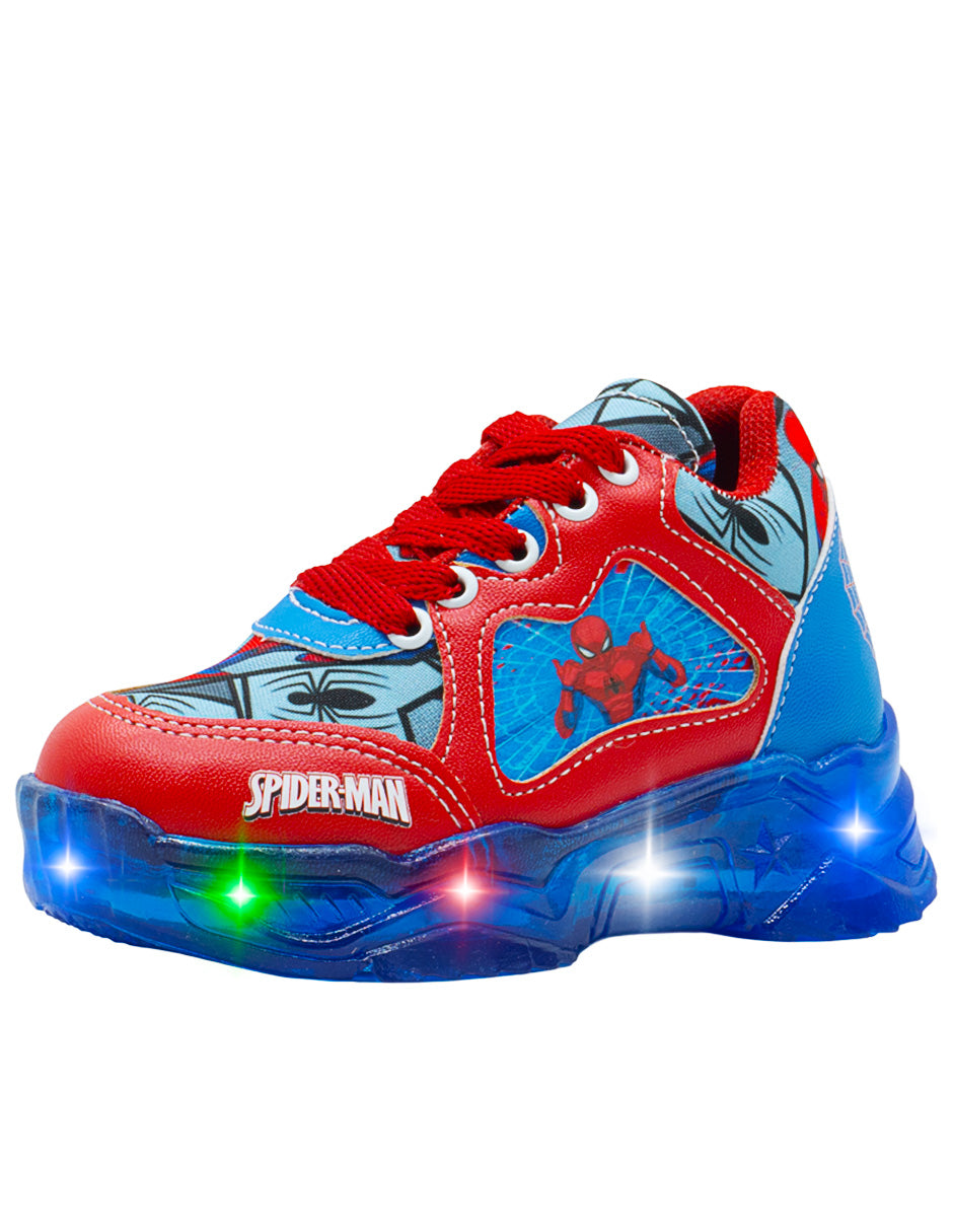 Tenis Spider LED Rojo Azul Niño Pequenos Pasos