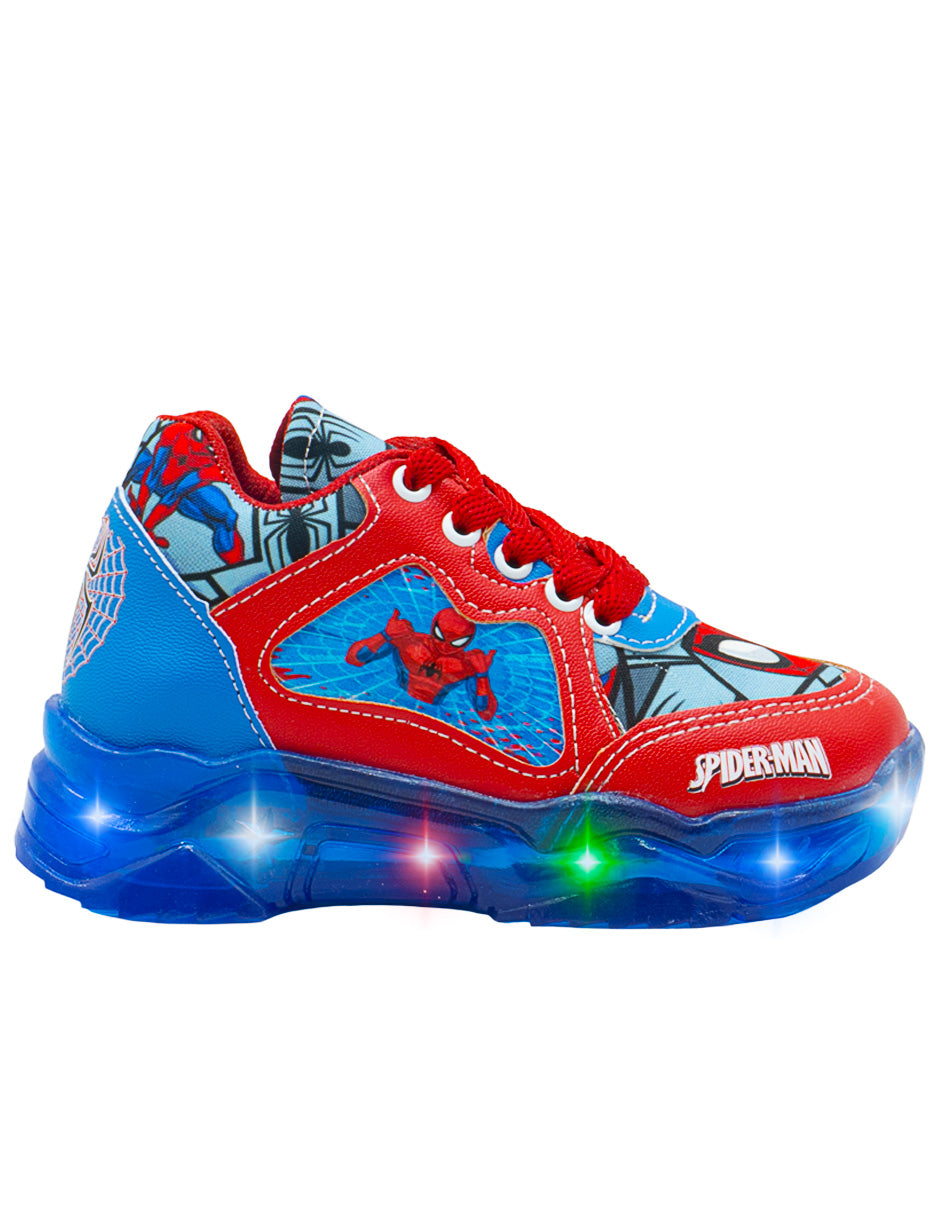 Tenis Spider LED Rojo Azul Niño Pequenos Pasos