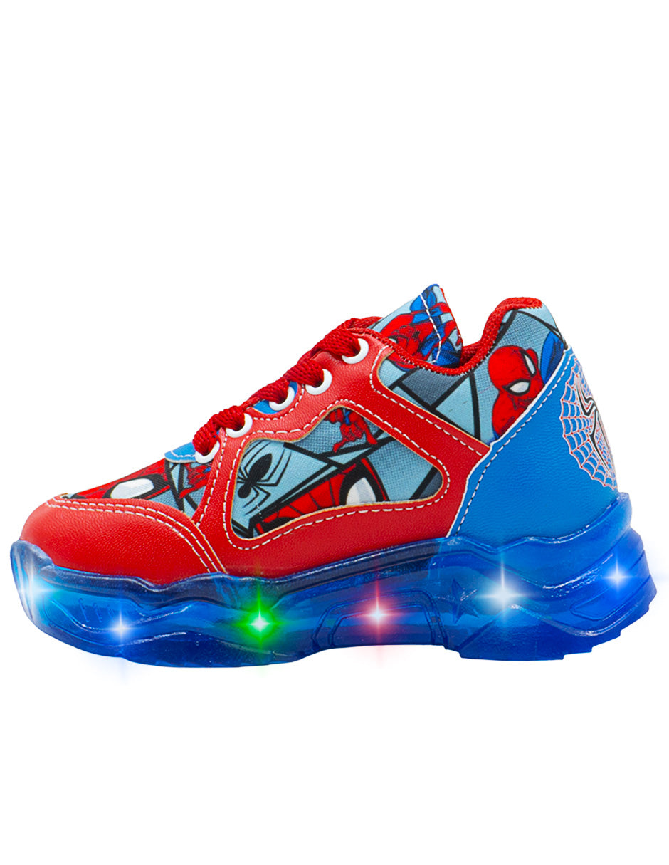 Tenis Spider LED Rojo Azul Niño Pequenos Pasos