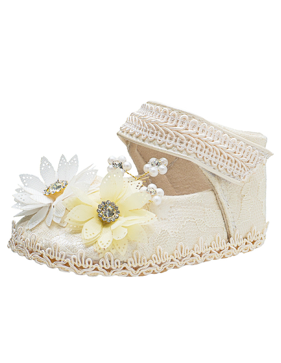 Zapato Encaje Flores Ceremonia Bebé Pequenos Pasos
