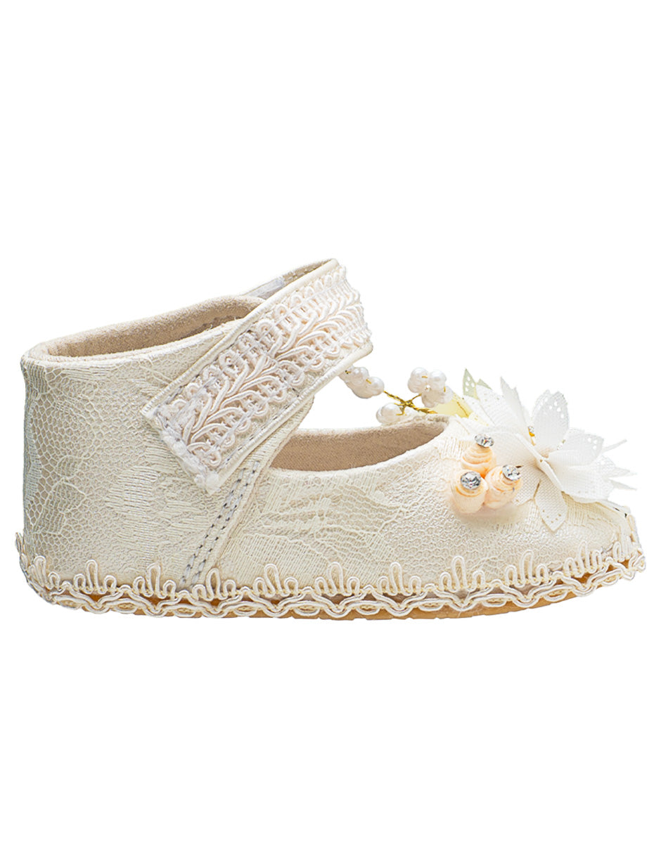 Zapato Encaje Flores Ceremonia Bebé Pequenos Pasos