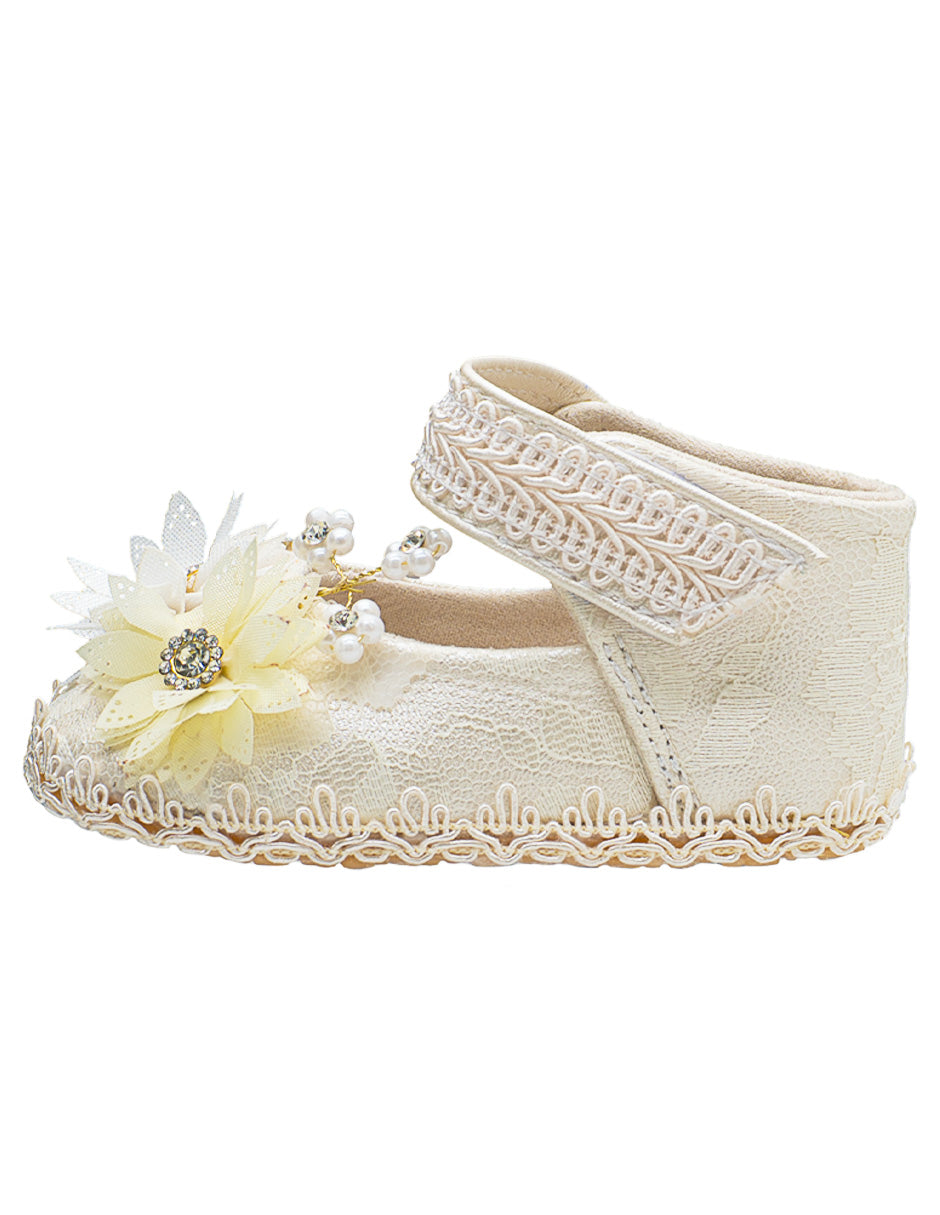 Zapato Encaje Flores Ceremonia Bebé Pequenos Pasos