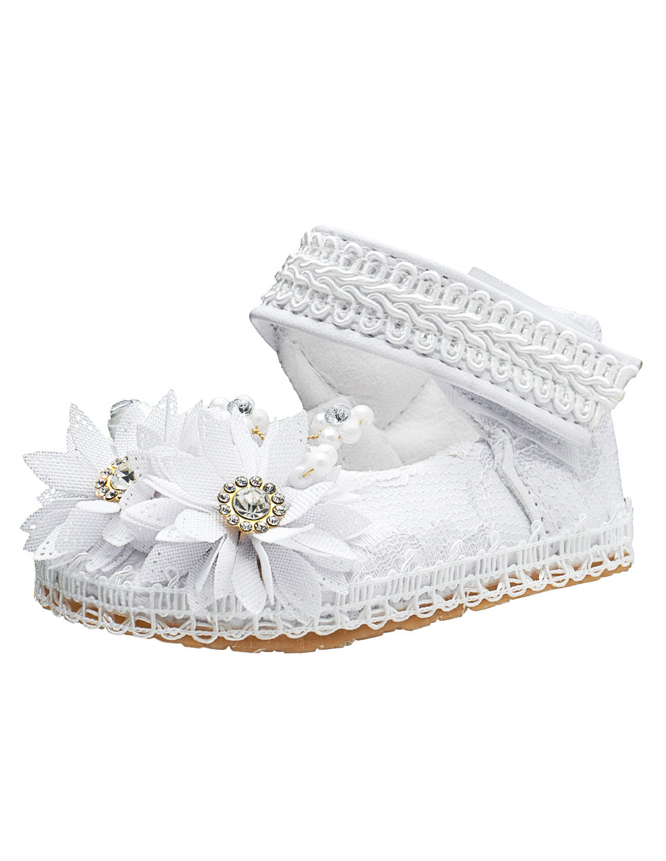 Zapato Encaje Flores Ceremonia Bebé Pequenos Pasos