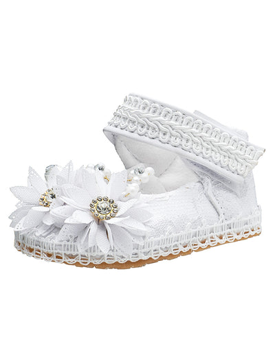 Zapato Encaje Flores Ceremonia Bebé Pequenos Pasos