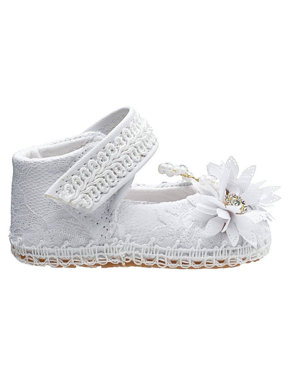 Zapato Encaje Flores Ceremonia Bebé Pequenos Pasos