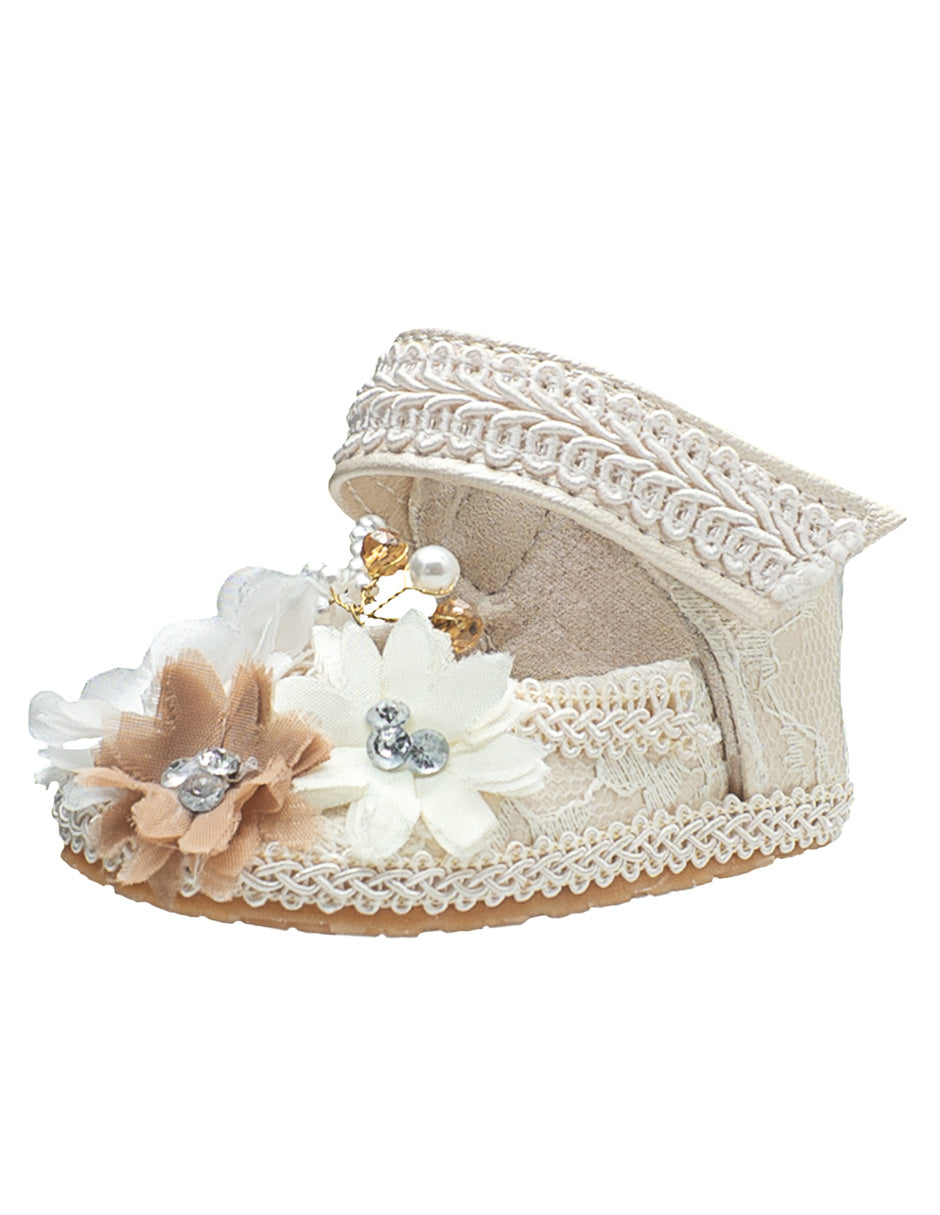 Zapato Encaje Perlas Flores Ceremonia Bebé Pequenos Pasos