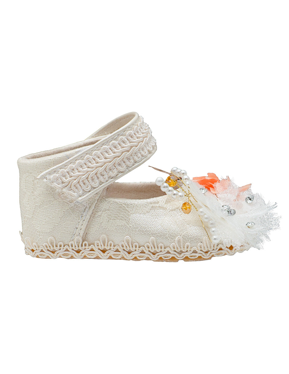 Zapato Encaje Brillos Flores Ceremonia Bebé Pequenos Pasos