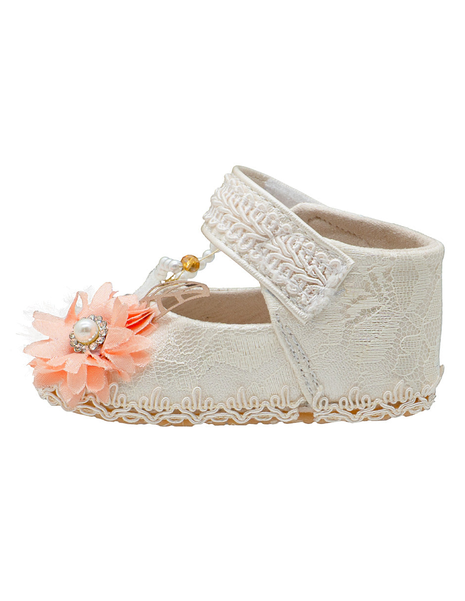 Zapato Encaje Brillos Flores Ceremonia Bebé Pequenos Pasos