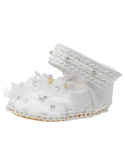 Zapato Encaje Brillos Flores Ceremonia Bebé Pequenos Pasos