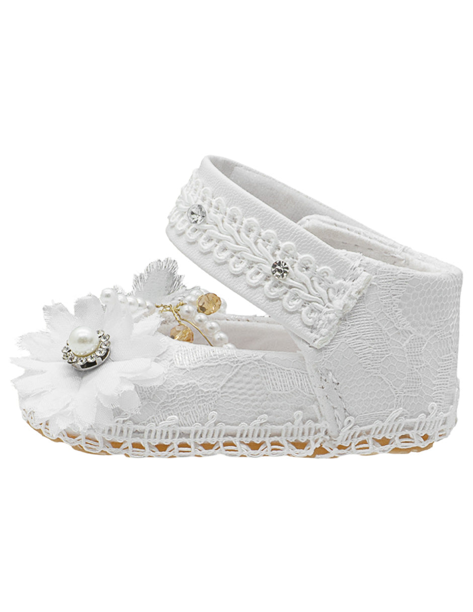 Zapato Encaje Brillos Flores Ceremonia Bebé Pequenos Pasos