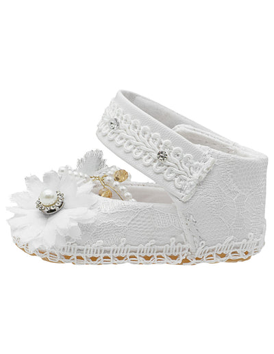 Zapato Encaje Brillos Flores Ceremonia Bebé Pequenos Pasos