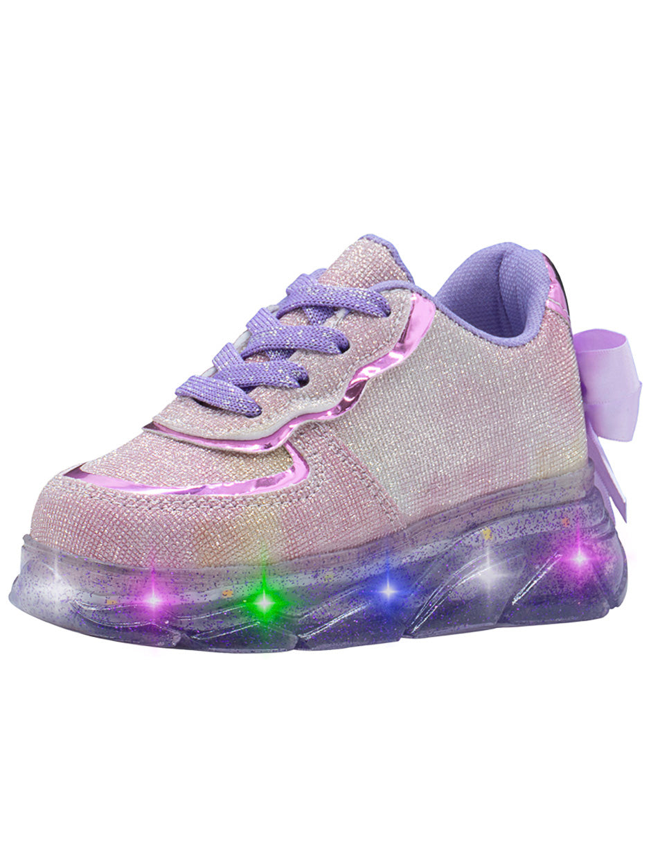 Tenis LED Niña Glitter Moño Niña Pequeños Pasos