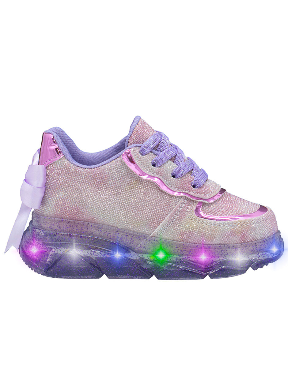 Tenis LED Niña Glitter Moño Niña Pequeños Pasos