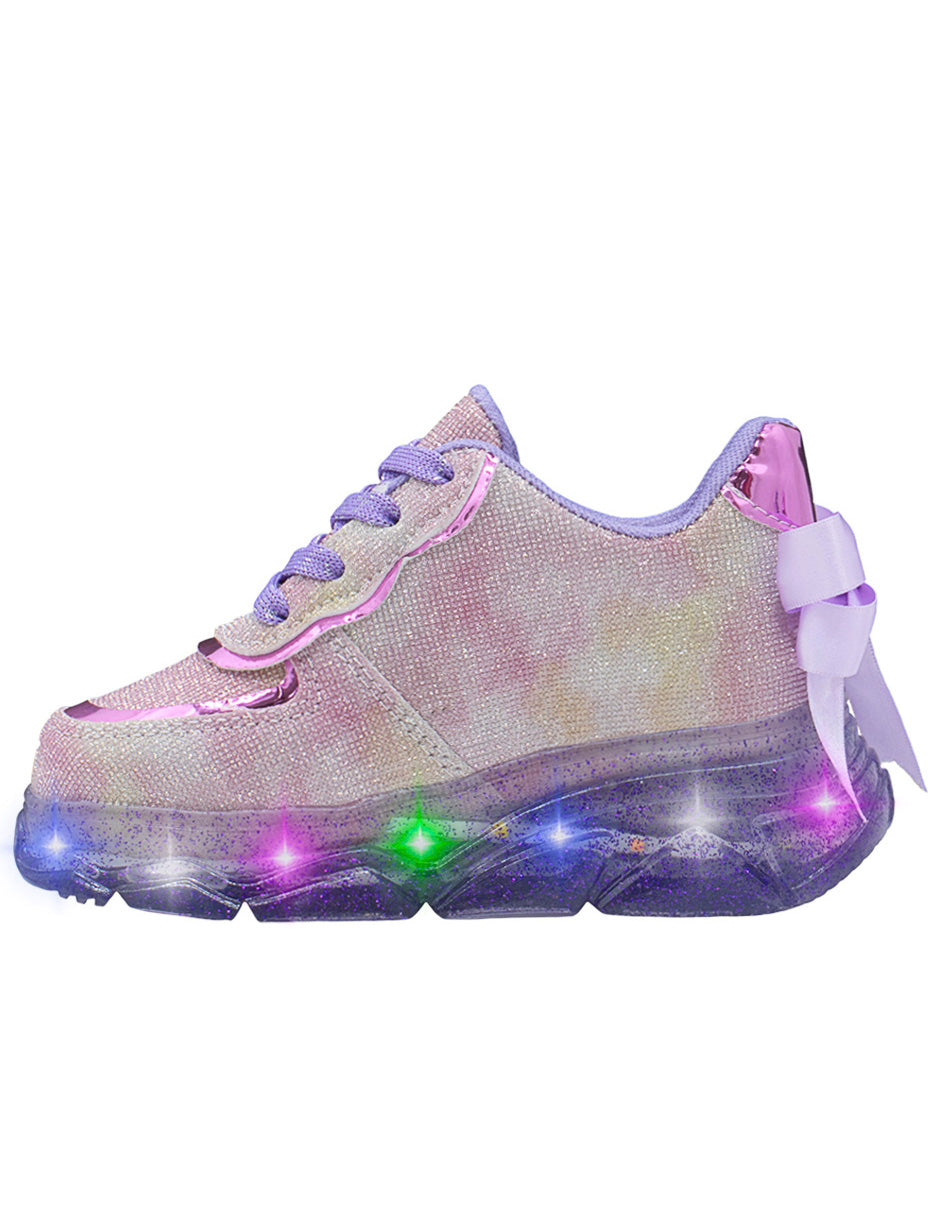 Tenis LED Niña Glitter Moño Niña Pequeños Pasos