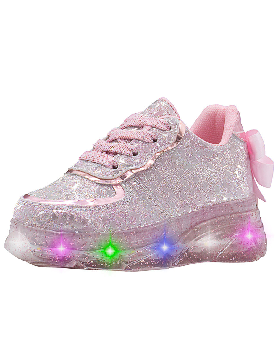 Tenis LED Niña Glitter Moño Niña Pequeños Pasos