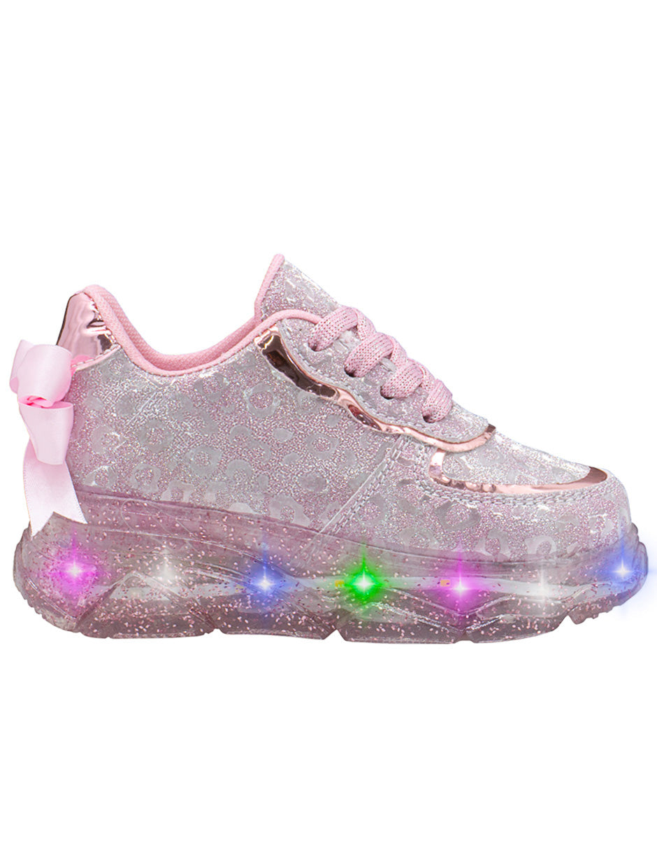 Tenis LED Niña Glitter Moño Niña Pequeños Pasos