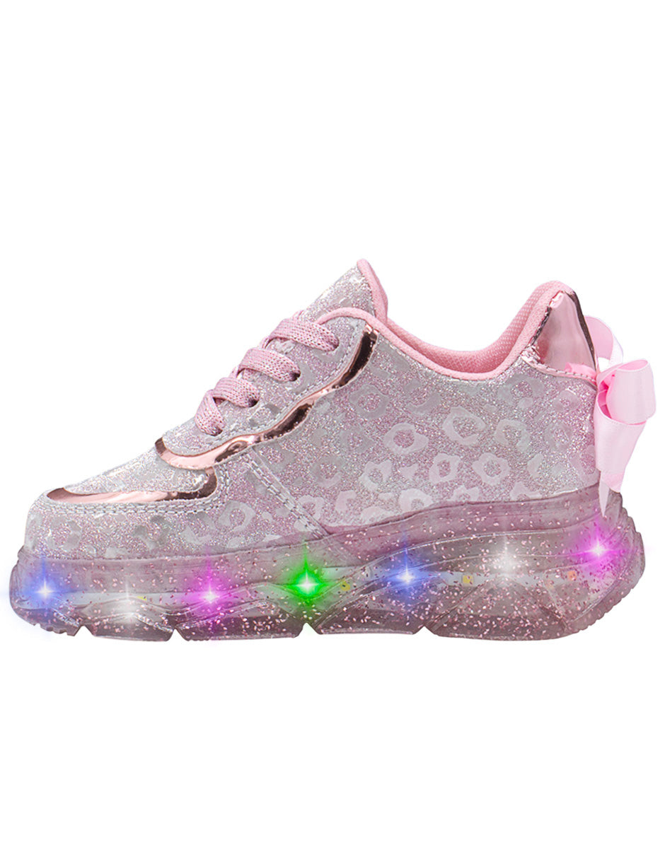 Tenis LED Niña Glitter Moño Niña Pequeños Pasos