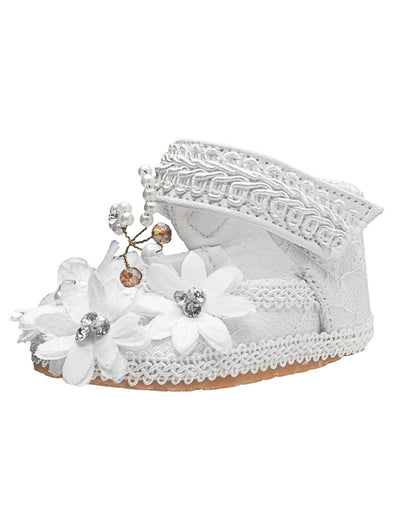 Zapato Encaje Perlas Flores Ceremonia Bebé Pequenos Pasos