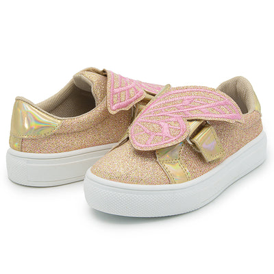 Tenis Casuales Niña Glitter Oro Rosa Mariposa Tropicana