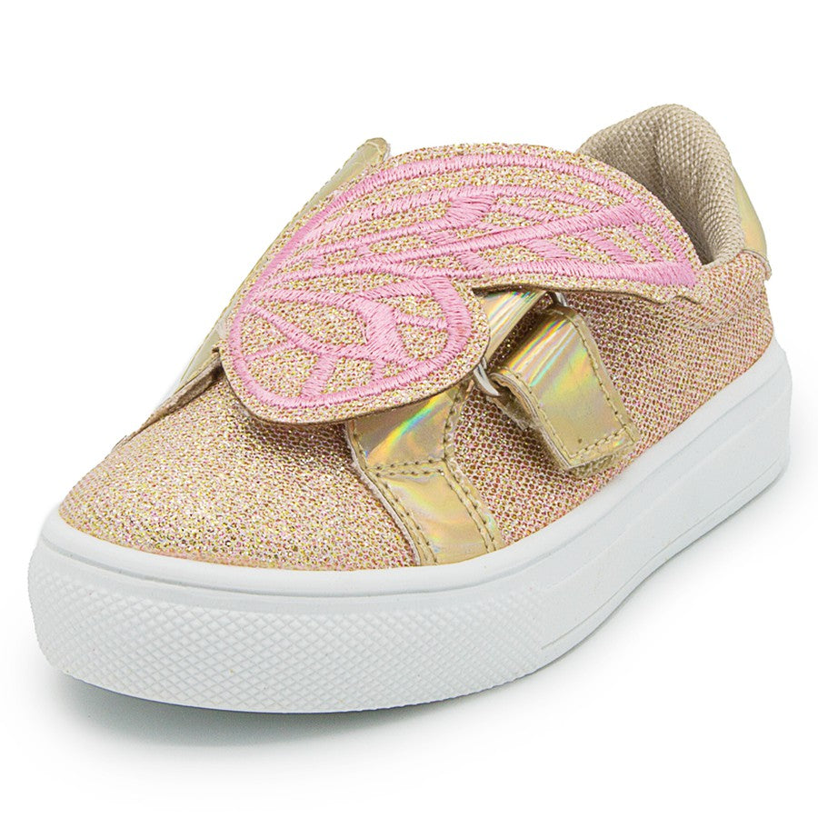 Tenis Casuales Niña Glitter Oro Rosa Mariposa Tropicana