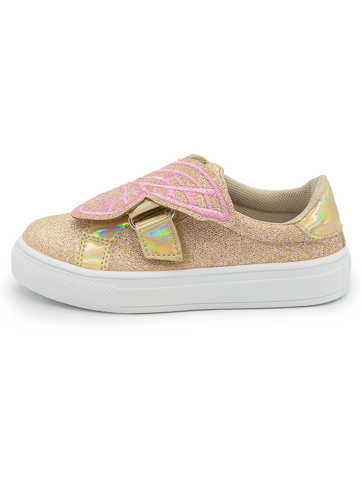 Tenis Casuales Niña Glitter Oro Rosa Mariposa Tropicana