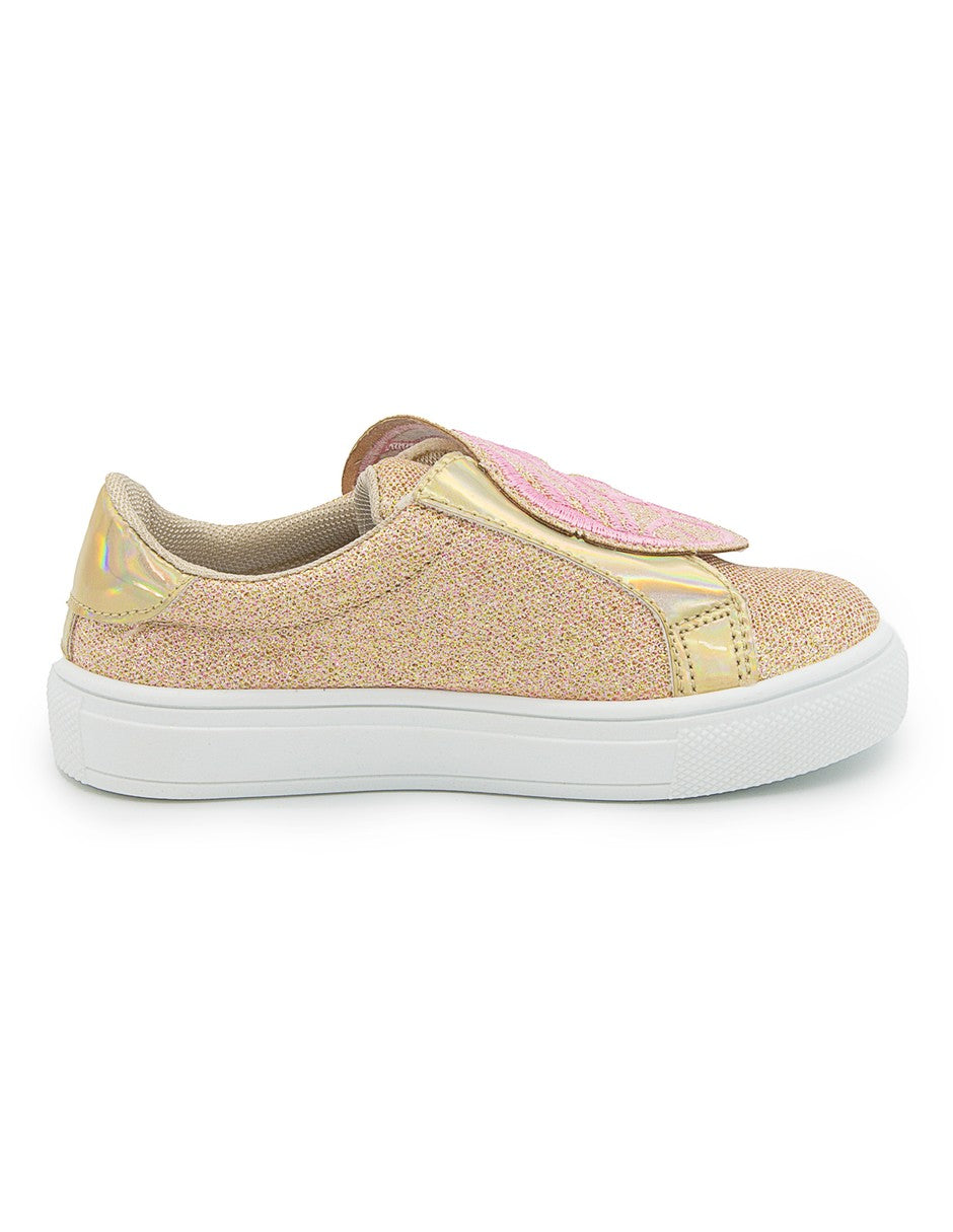 Tenis Casuales Niña Glitter Oro Rosa Mariposa Tropicana