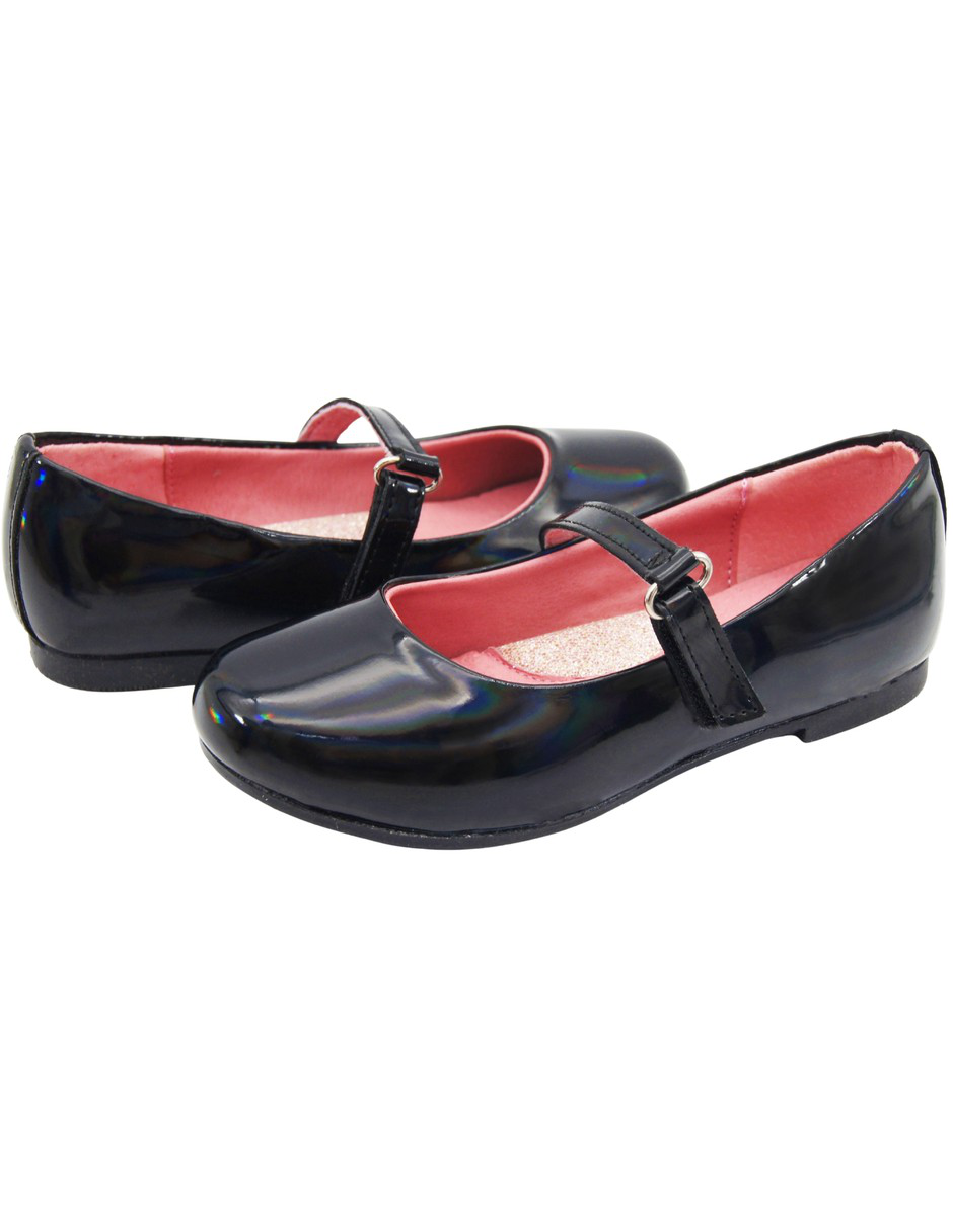 Zapato Escolar Niña Mary Jane Charol Negro Tornasol Tropicana