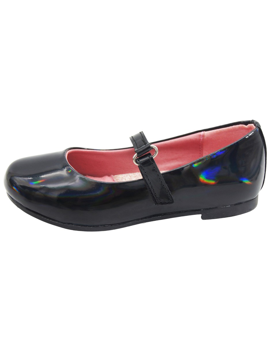 Zapato Escolar Niña Mary Jane Charol Negro Tornasol Tropicana