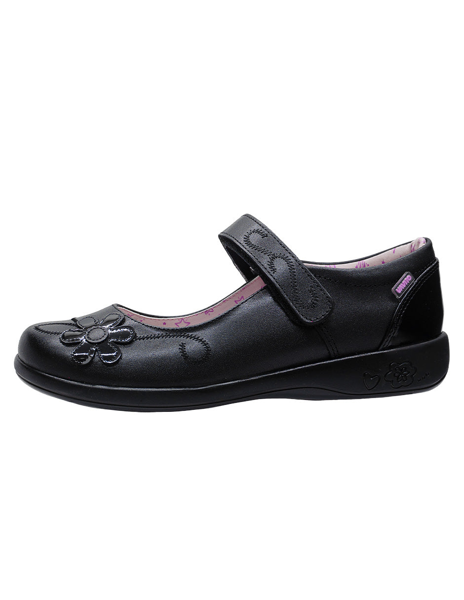 Zapato Escolar Negro Napa Flor Mary Jane  Niña Vavito