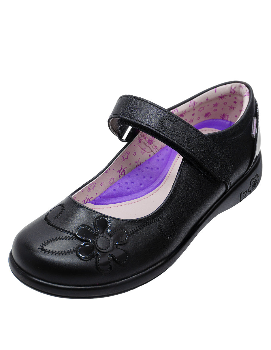 Zapato Escolar Negro Napa Flor Mary Jane  Niña Vavito