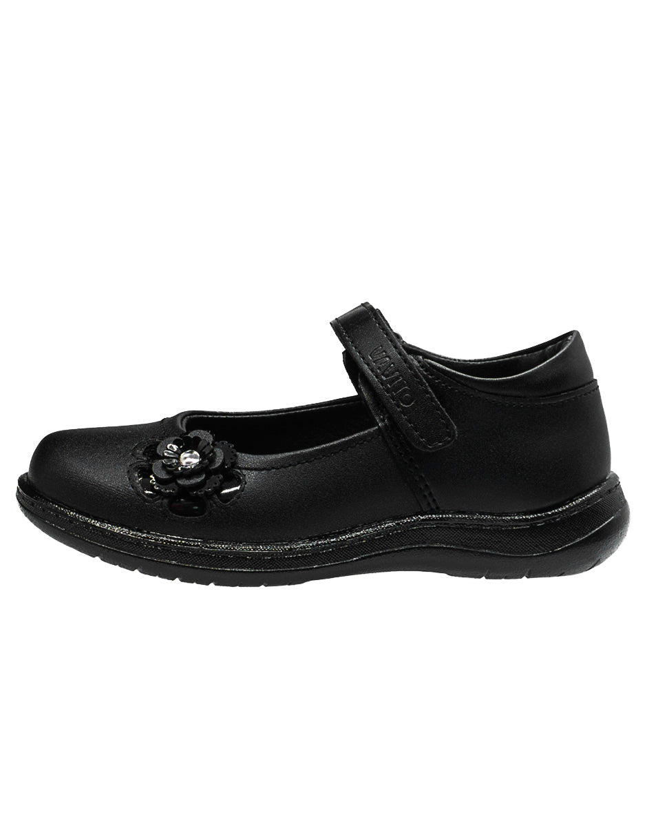 Zapato Escolar Negro Napa Flor Mary Jane Niña Vavivo