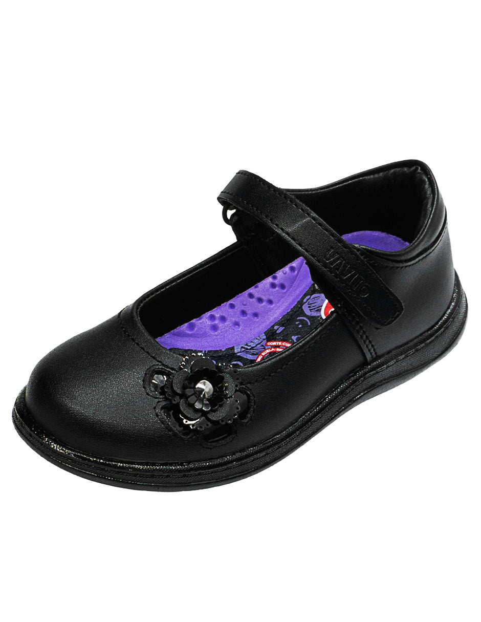 Zapato Escolar Negro Napa Flor Mary Jane Niña Vavivo