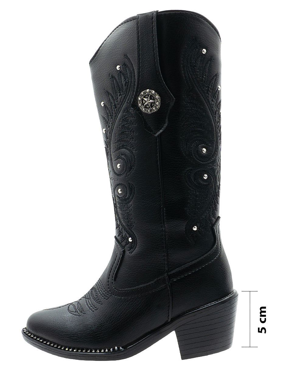 Bota Vaquera Bordado Western Negro Niña Wildcat®
